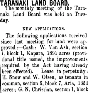 TARANAKI LAND BOARD. (Taranaki Daily News 18-5-1906)