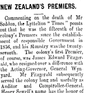NEW ZEALAND'S PREMIERS. (Taranaki Daily News 21-6-1906)