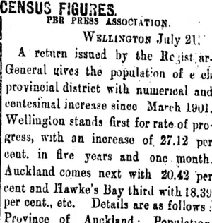 CENSUS FIGURES. (Taranaki Daily News 21-7-1906)