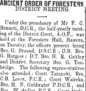 ANCIENT ORDER OF FORESTERS (Taranaki Daily News 16-8-1906)