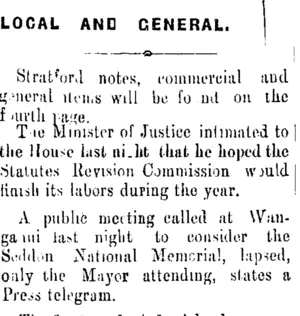 LOCAL AND GENERAL. (Taranaki Daily News 22-9-1906)