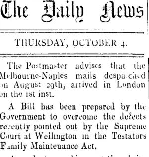 The Daily News THURSDAY, OCTOBER 4. (Taranaki Daily News 4-10-1906)