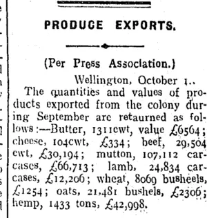 PRODUCE EXPORTS. (Taranaki Daily News 16-10-1906)