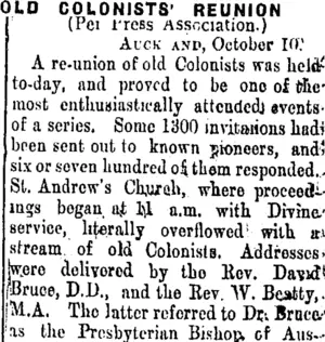 OLD COLONISTS' REUNION. (Taranaki Daily News 11-10-1906)