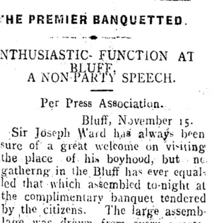 THE PREMIER BANQUETTED. (Taranaki Daily News 16-11-1906)