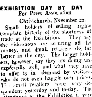 EXHIBITION DAY BY DAY. (Taranaki Daily News 21-11-1906)