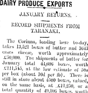 DAIRY PRODUCE EXPORTS (Taranaki Daily News 28-1-1907)