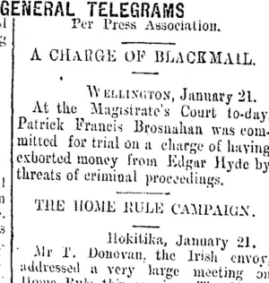 GENERAL TELEGRAMS (Taranaki Daily News 22-1-1907)