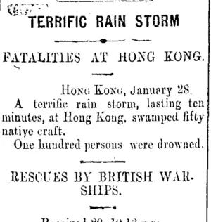 TERRIFIC RAIN STORM (Taranaki Daily News 30-1-1907)