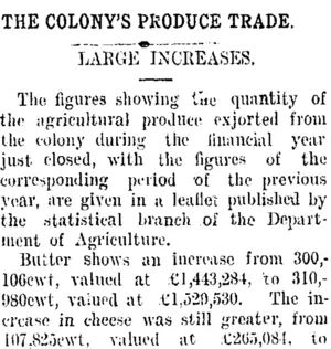 THE COLONY'S PRODUCE TRADE. (Taranaki Daily News 25-4-1907)
