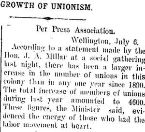 GROWTH OF UNIONISM. (Taranaki Daily News 8-7-1907)