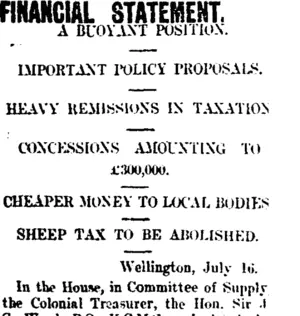 FINANCIAL STATEMENT. (Taranaki Daily News 17-7-1907)