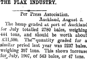 THE FLAX INDUSTRY. (Taranaki Daily News 6-8-1907)