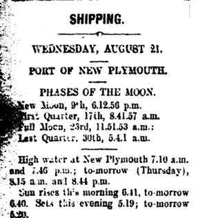 SHIPPING. (Taranaki Daily News 21-8-1907)