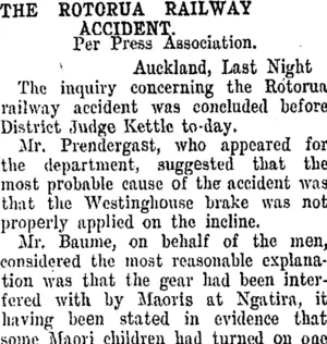 THE ROTORUA RAILWAY ACCIDENT. (Taranaki Daily News 4-9-1907)
