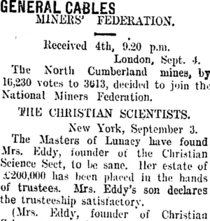GENERAL CABLES. (Taranaki Daily News 5-9-1907)