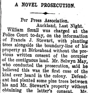 A NOVEL PROSECUTION. (Taranaki Daily News 14-9-1907)