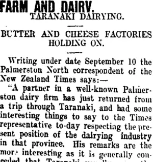 FARM AND DAIRY. (Taranaki Daily News 16-9-1907)