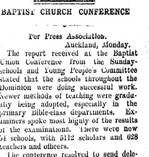BAPTIST CHURCH CONFERENCE (Taranaki Daily News 15-10-1907)