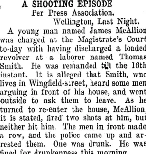 A SHOOTING EPISODE. (Taranaki Daily News 12-10-1907)