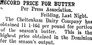 RECORD PRICE FOR BUTTER. (Taranaki Daily News 24-10-1907)