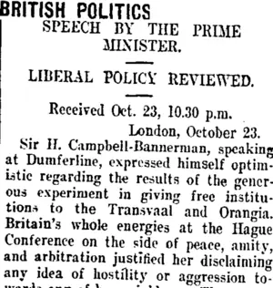 BRITISH POLITICS. (Taranaki Daily News 24-10-1907)