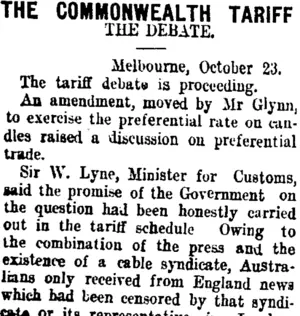THE COMMONWEALTH TARIFF (Taranaki Daily News 24-10-1907)