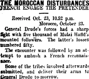 THE MOROCCAN DISTURBANCES (Taranaki Daily News 24-10-1907)