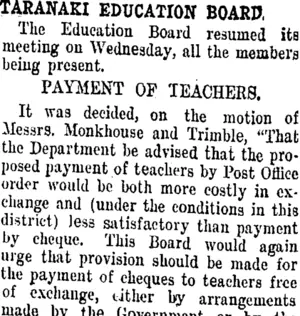 TARANAKI EDUCATION BOARD. (Taranaki Daily News 24-10-1907)