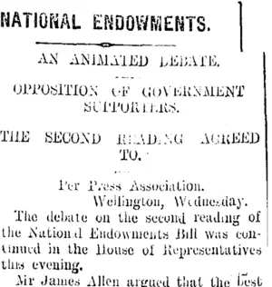NATIONAL ENDOWMENTS. (Taranaki Daily News 25-10-1907)