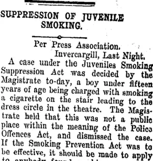 SUPPRESSION OF JUVENILE SMOKING. (Taranaki Daily News 25-10-1907)