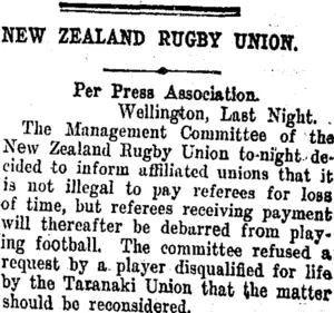 NEW ZEALAND RUGBY UNION. (Taranaki Daily News 25-10-1907)