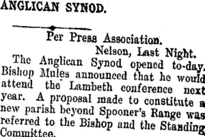 ANGLICAN SYNOD. (Taranaki Daily News 25-10-1907)