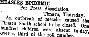 MEASLES EPIDEMIC. (Taranaki Daily News 25-10-1907)