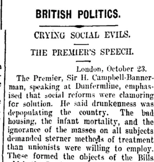 BRITISH POLITICS. (Taranaki Daily News 25-10-1907)