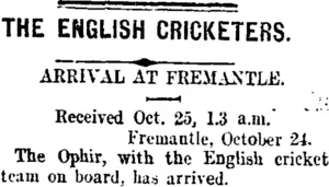 THE ENGLISH CRICKETERS. (Taranaki Daily News 25-10-1907)