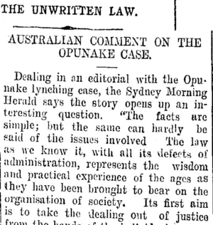 THE UNWRITTEN LAW. (Taranaki Daily News 26-10-1907)