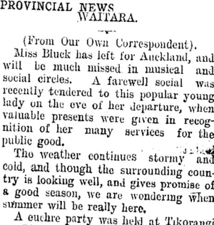 PROVINCIAL NEWS. (Taranaki Daily News 26-10-1907)
