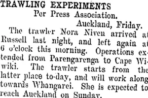 TRAWLING EXPERIMENTS. (Taranaki Daily News 26-10-1907)