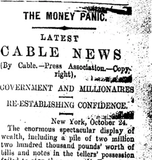 THE MONEY PANIC. (Taranaki Daily News 26-10-1907)