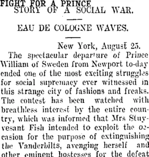 FIGHT FOR A PRINCE. (Taranaki Daily News 26-10-1907)