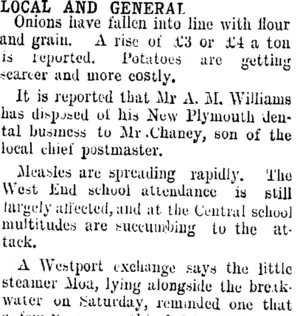 LOCAL AND GENERAL. (Taranaki Daily News 26-10-1907)