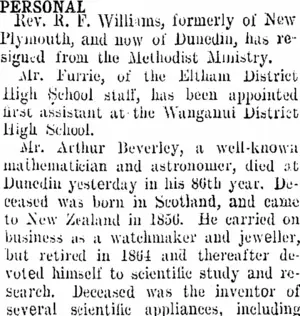 PERSONAL. (Taranaki Daily News 26-10-1907)