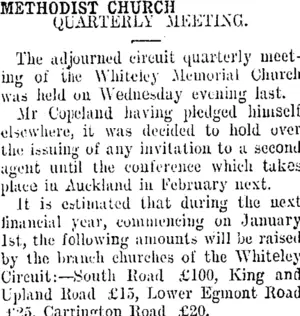 METHODIST CHURCH. (Taranaki Daily News 26-10-1907)