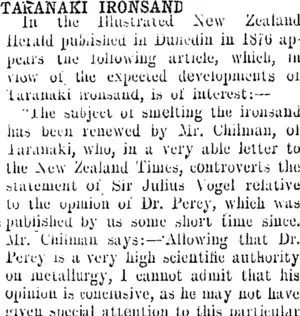 TARANAKI IRONSAND. (Taranaki Daily News 26-10-1907)