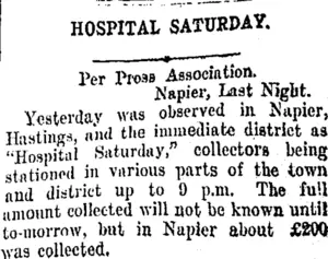 HOSPITAL SATURDAY. (Taranaki Daily News 21-10-1907)