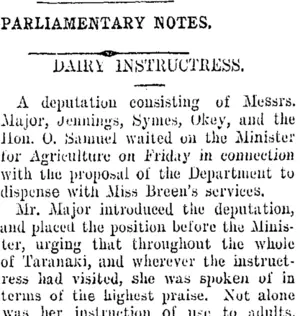 PARLIAMENTARY NOTES. (Taranaki Daily News 21-10-1907)