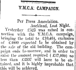 Y.M.C.A. CAMPAIGN. (Taranaki Daily News 21-10-1907)