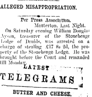ALLEGED MISAPPROPRIATION. (Taranaki Daily News 21-10-1907)