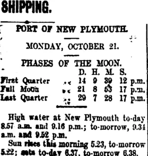 SHIPPING. (Taranaki Daily News 21-10-1907)